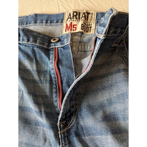 ARIAT M5 Mens Size 40W 34L Denim Blue Jean Slim Bootcut Thrash Distressed Grunge - Picture 12 of 16